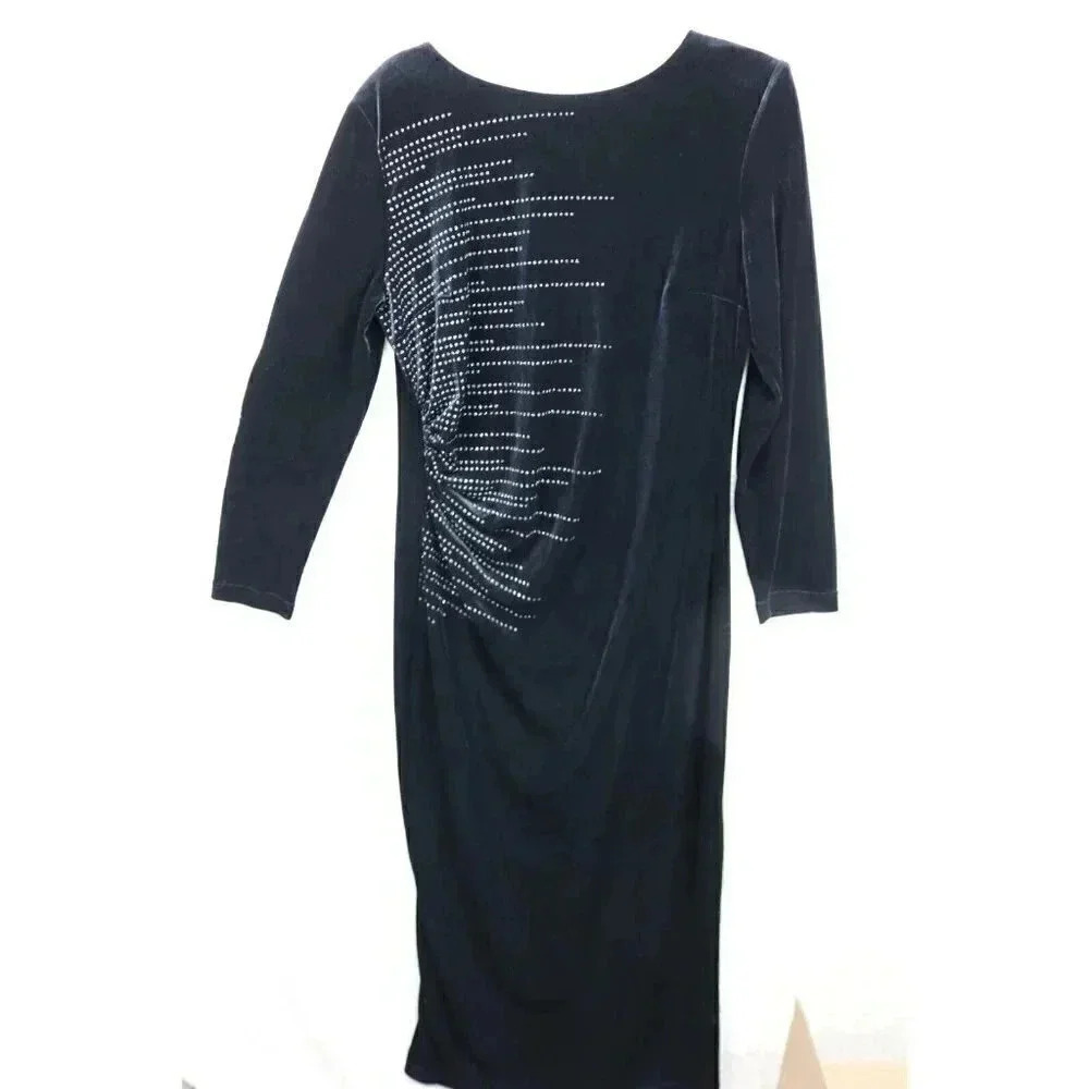 Joseph Ribkoff Women's Black Velvet Evening/Event Maxi Dress-Size 12-Rhinestones